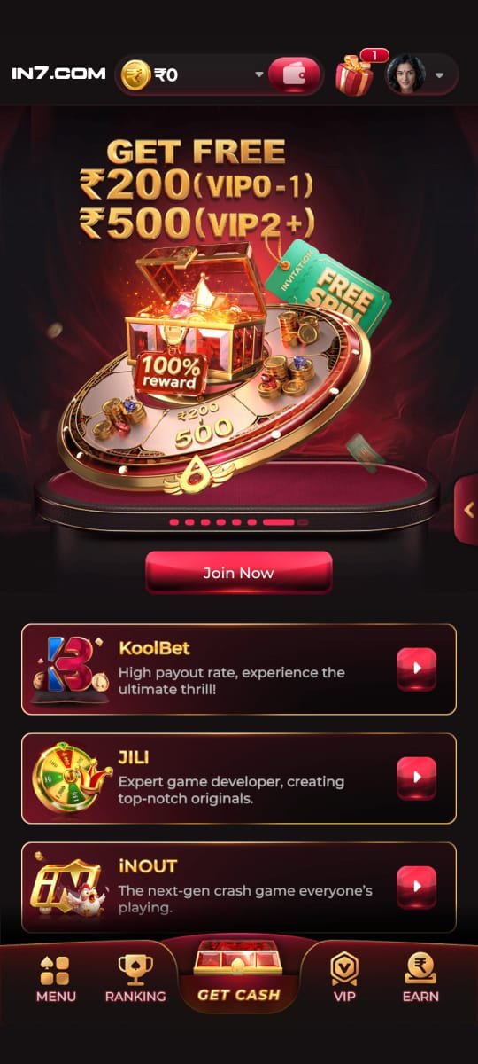 IN7 Game app IN7 Game app screenshot · IN7 gaming home screen