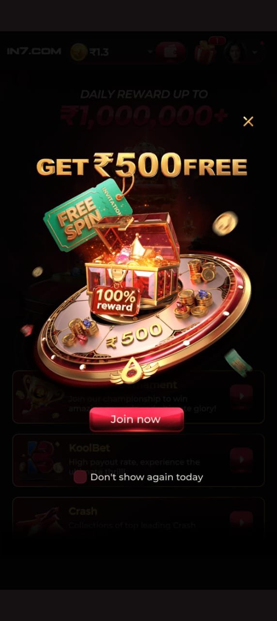 IN7 Game bonus IN7 Game ₹777 welcome bonus offer · IN7 gaming bonus